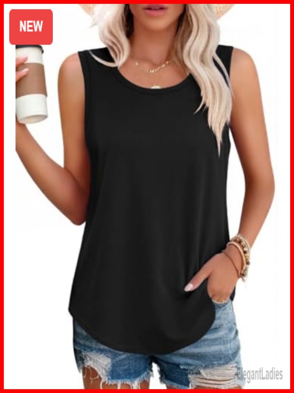 Womens Sleeveless Tank Top Loose Fit Casual Basic Tunic Summer